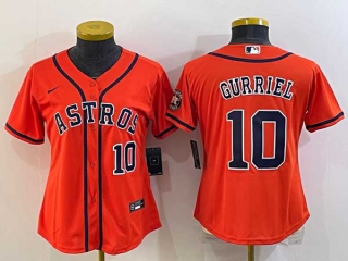 Women's Houston Astros #10 Yuli Gurriel Number Orange With Patch Stitched MLB Cool Base Nike Jersey