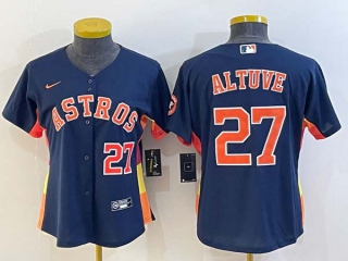 Women's Houston Astros #27 Jose Altuve Number Navy Blue With Patch Stitched MLB Cool Base Nike Jersey