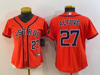 Women's Houston Astros #27 Jose Altuve Number Orange With Patch Stitched MLB Cool Base Nike Jersey