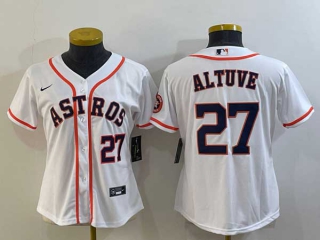 Women's Houston Astros #27 Jose Altuve Number White With Patch Stitched MLB Cool Base Nike Jersey