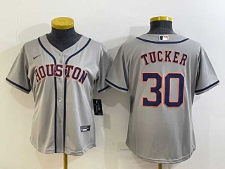 Women's Houston Astros #30 Kyle Tucker Grey With Patch Stitched MLB Cool Base Nike Jersey