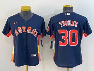 Women's Houston Astros #30 Kyle Tucker Navy Blue With Patch Stitched MLB Cool Base Nike Jersey