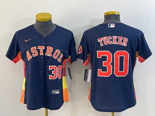 Women's Houston Astros #30 Kyle Tucker Number Navy Blue With Patch Stitched MLB Cool Base Nike Jersey