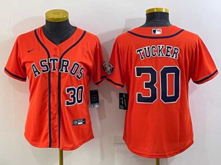 Women's Houston Astros #30 Kyle Tucker Number Orange With Patch Stitched MLB Cool Base Nike Jersey