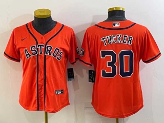 Women's Houston Astros #30 Kyle Tucker Orange With Patch Stitched MLB Cool Base Nike Jersey
