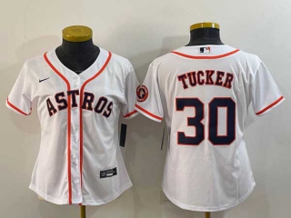 Women's Houston Astros #30 Kyle Tucker White With Patch Stitched MLB Cool Base Nike Jersey