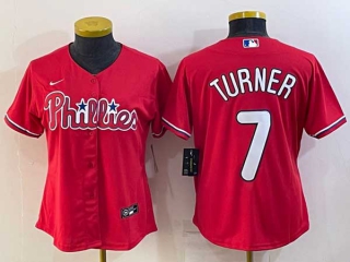 Women's Philadelphia Phillies #7 Trea Turner Red Cool Base Stitched Baseball Jersey