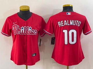 Women's Philadelphia Phillies #10 JT Realmuto Red Cool Base Stitched Baseball Jersey