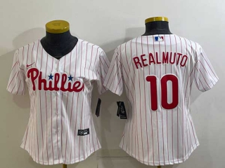 Women's Philadelphia Phillies #10 JT Realmuto White Stitched MLB Cool Base Nike Jersey