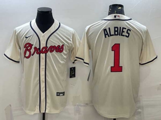 Men's Atlanta Braves #1 Ozzie Albies 2022 Cream Field of Dreams Cool Base Stitched Baseball Jersey