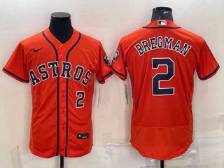 Men's Houston Astros #2 Alex Bregman Number Orange With Patch Stitched MLB Flex Base Nike Jersey