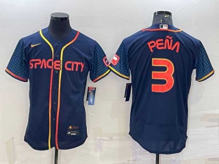 Men's Houston Astros #3 Jeremy Pena 2022 Navy Blue City Connect Flex Base Stitched Jersey