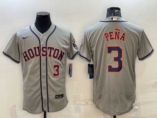 Men's Houston Astros #3 Jeremy Pena Number Grey With Patch Stitched MLB Flex Base Nike Jersey