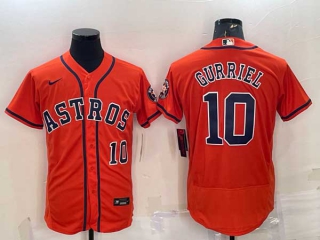 Men's Houston Astros #10 Yuli Gurriel Number Orange With Patch Stitched MLB Flex Base Nike Jersey