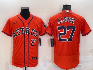 Men's Houston Astros #27 Jose Altuve Number Orange With Patch Stitched MLB Flex Base Nike Jersey