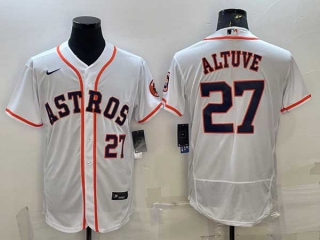 Men's Houston Astros #27 Jose Altuve Number White With Patch Stitched MLB Flex Base Nike Jersey