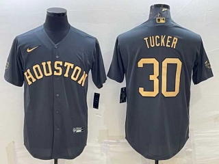 Men's Houston Astros #30 Kyle Tucker Graphite Gold Stitched MLB Cool Base Nike Jersey