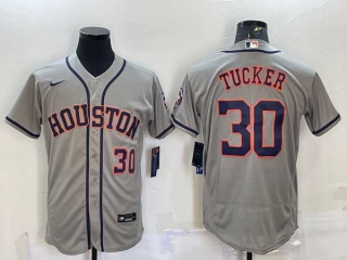 Men's Houston Astros #30 Kyle Tucker Number Grey With Patch Stitched MLB Flex Base Nike Jersey