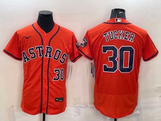 Men's Houston Astros #30 Kyle Tucker Number Orange With Patch Stitched MLB Flex Base Nike Jersey