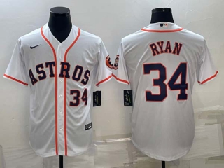Men's Houston Astros #34 Nolan Ryan Number White With Patch Stitched MLB Cool Base Nike Jersey