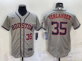 Men's Houston Astros #35 Justin Verlander Number Grey With Patch Stitched MLB Flex Base Nike Jersey