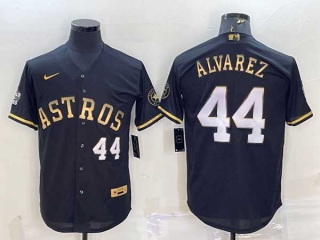 Men's Houston Astros #44 Yordan Alvarez Number Black Gold Cool Base Stitched Nike Jersey
