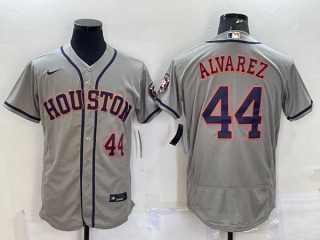 Men's Houston Astros #44 Yordan Alvarez Number Grey With Patch Stitched MLB Flex Base Nike Jersey
