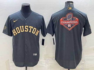 Men's Houston Astros Graphite Gold Champions Big Logo With Patch Stitched MLB Cool Base Nike Jersey