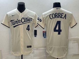 Men's Minnesota Twins #4 Carlos Correa Cream Flex Base Stitched Baseball Nike Jersey
