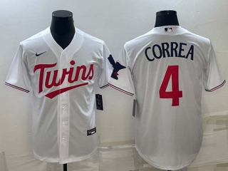 Men's Minnesota Twins #4 Carlos Correa White Cool Base Stitched Baseball Nike Jersey