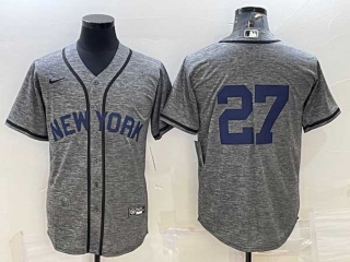 Men's New York Yankees #27 Giancarlo Stanton No Name Grey Gridiron Cool Base Stitched Nike Jersey
