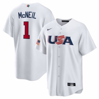 Men's USA Baseball #1 Jeff McNeil Nike White 2023 World Baseball Classic Replica Jersey