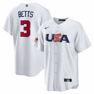 Men's USA Baseball #3 Mookie Betts Nike White 2023 World Baseball Classic Replica Jersey
