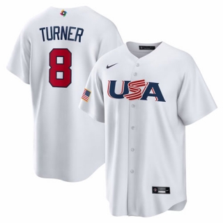 Men's USA Baseball #8 Trea Turner Nike White 2023 World Baseball Classic Replica Jersey