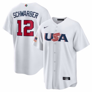 Men's USA Baseball #12 Kyle Schwarber Nike White 2023 World Baseball Classic Replica Jersey