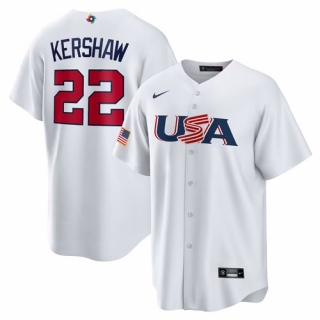 Men's USA Baseball #22 Clayton Kershaw Nike White 2023 World Baseball Classic Replica Jersey