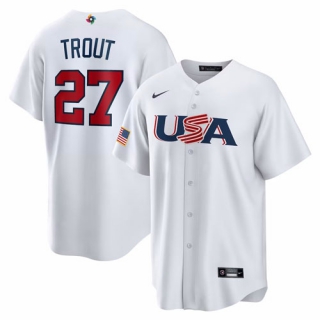 Men's USA Baseball #27 Mike Trout Nike White 2023 World Baseball Classic Replica Jersey