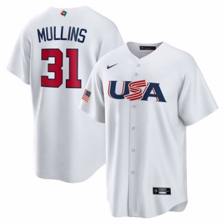 Men's USA Baseball #31 Cedric Mullins Nike White 2023 World Baseball Classic Replica Jersey