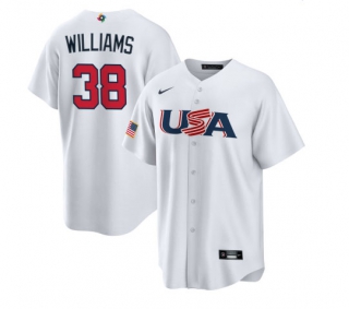 Men's USA Baseball #38 Devin Williams Nike White 2023 World Baseball Classic Replica Jersey