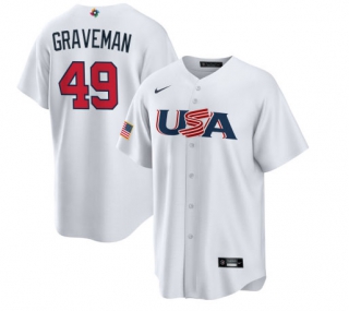 Men's USA Baseball #49 Kendall Graveman Nike White 2023 World Baseball Classic Replica Jersey