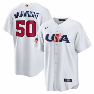 Men's USA Baseball #50 Adam Wainwright Nike White 2023 World Baseball Classic Replica Jersey