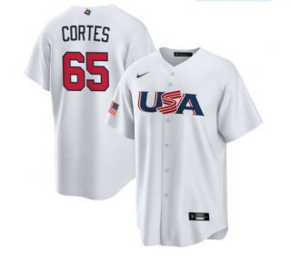 Men's USA Baseball #65 Nestor Cortes Nike White 2023 World Baseball Classic Replica Jersey
