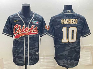 Men's Kansas City Chiefs #10 Isiah Pacheco Grey Camo With Super Bowl LVII Patch Cool Base Stitched Baseball Jersey