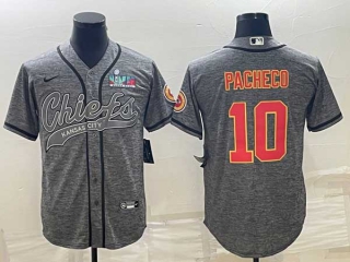 Men's Kansas City Chiefs #10 Isiah Pacheco Grey With Super Bowl LVII Patch Cool Base Stitched Baseball Jersey