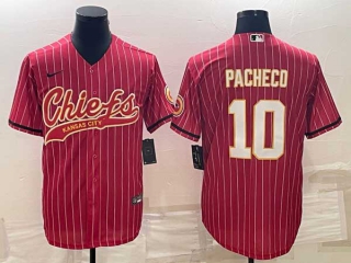 Men's Kansas City Chiefs #10 Isiah Pacheco Red Pinstripe Cool Base Stitched Baseball Jersey