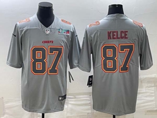 Men's Kansas City Chiefs #87 Travis Kelce Gray Atmosphere Fashion Super Bowl LVII Patch Cool Base Stitched Jersey