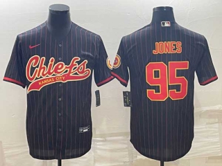 Men's Kansas City Chiefs #95 Chris Jones Black Pinstripe Cool Base Stitched Baseball Jersey