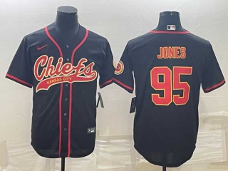Men's Kansas City Chiefs #95 Chris Jones Black Stitched Nike Cool Base Baseball Jersey