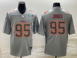 Men's Kansas City Chiefs #95 Chris Jones Gray Atmosphere Fashion Super Bowl LVII Patch Cool Base Stitched Jersey