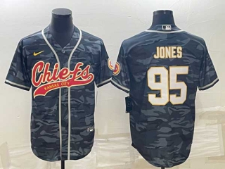 Men's Kansas City Chiefs #95 Chris Jones Grey Camo Cool Base Stitched Baseball Jersey